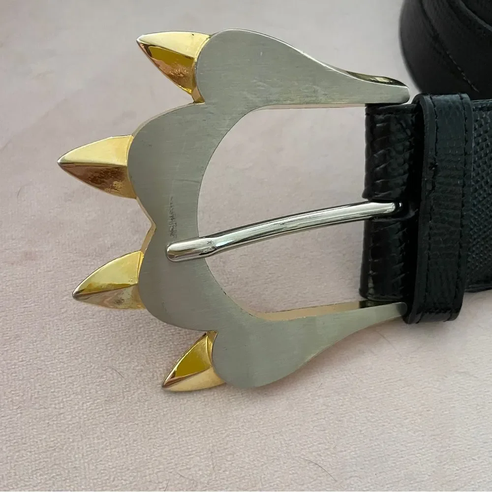 Bon Soir Made In France Belt Black with Large Silver and Gold Claw Buckle Large